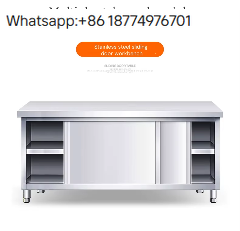 Commercial Kitchen Prep Table With Storage - ステンレス製ワークベンチ、業務用キッチンテーブル、食品調理台、上部棚付き、オーバーヘッド収納キャビネット付き