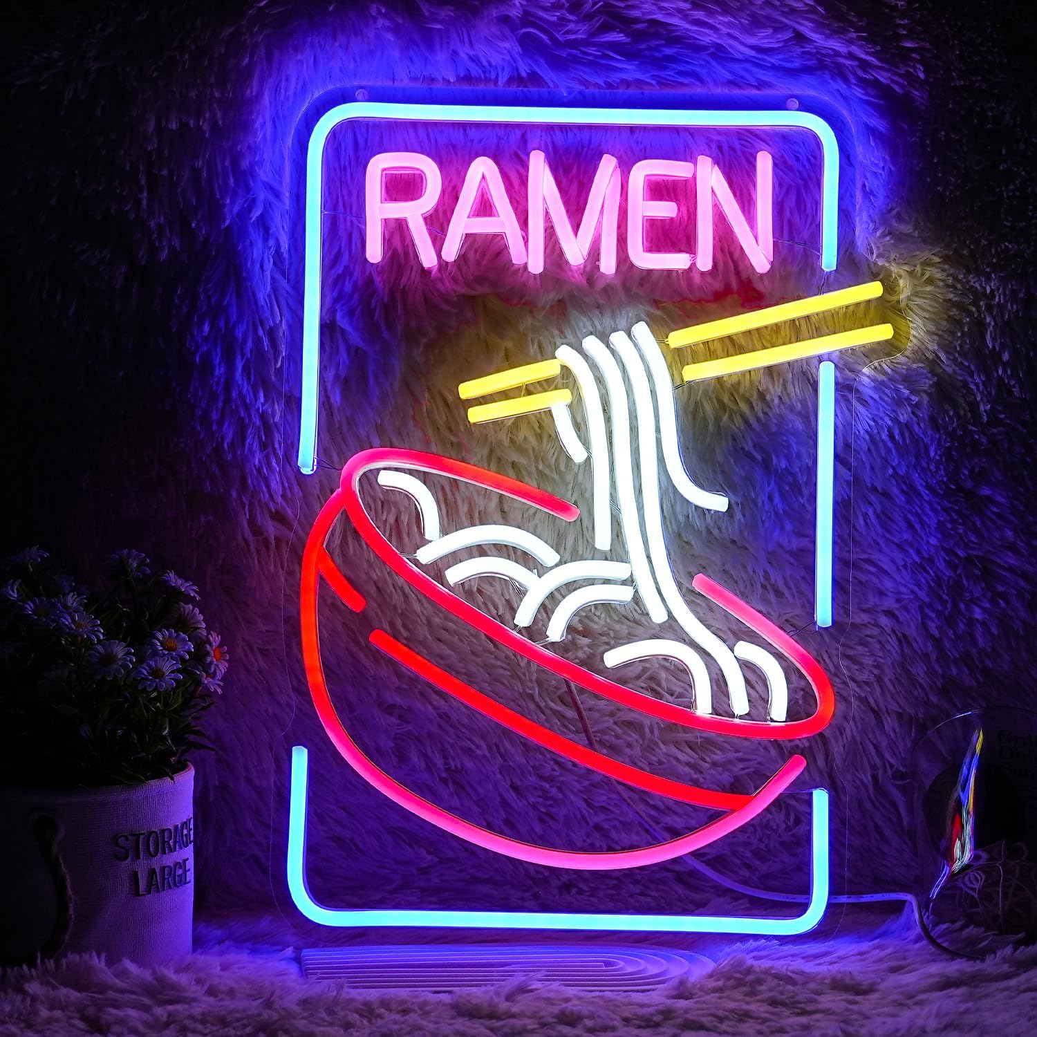 Commercial Kitchen Japanese - USB調光可能なラーメンボウルネオンサイン、麺と箸付き、日本料理店のキッチン装飾用LEDライト、鮮やかなウォールアート