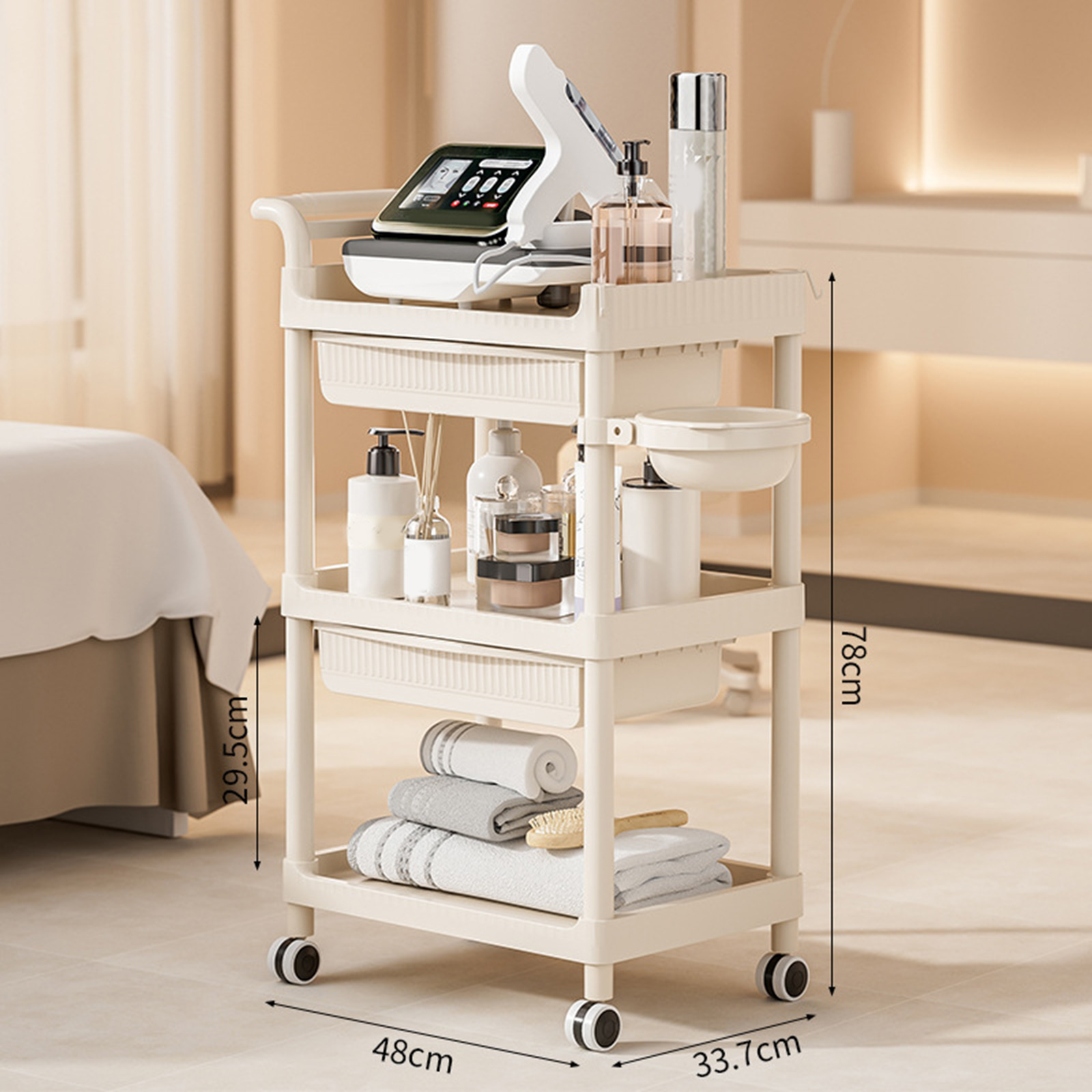 Commercial Kitchen Management - 3 層トロリー美容院特別なスキン管理ハンドプッシュラックケア器具ツールトロリー仕上げラック寮のキッチン