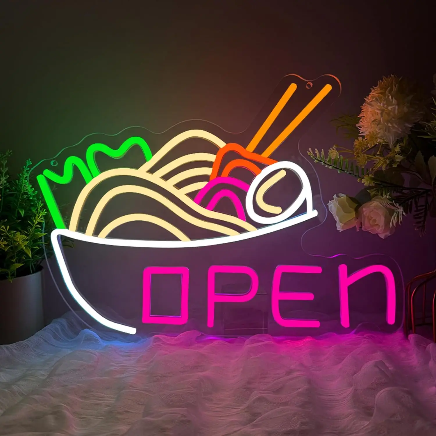 Commercial Kitchen Japanese - ラーメンボウルネオンライトオープンLEDネオンサインUSB調光可能キッチンレストラン日本麺店壁飾りオープニングギフト