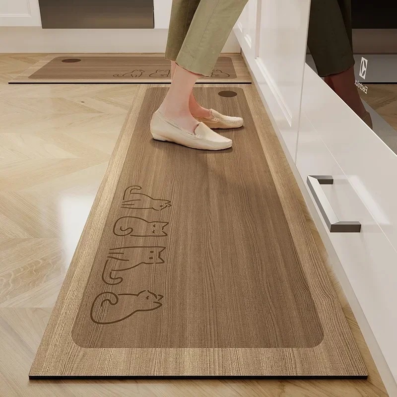Commercial Kitchen Vinyl Flooring - キッチンフロアマット防水ノンスリップビニールカーペットPVCキッチンレザーラグ漫画木目調カーペットAlfombras De Cocina 바닥매트