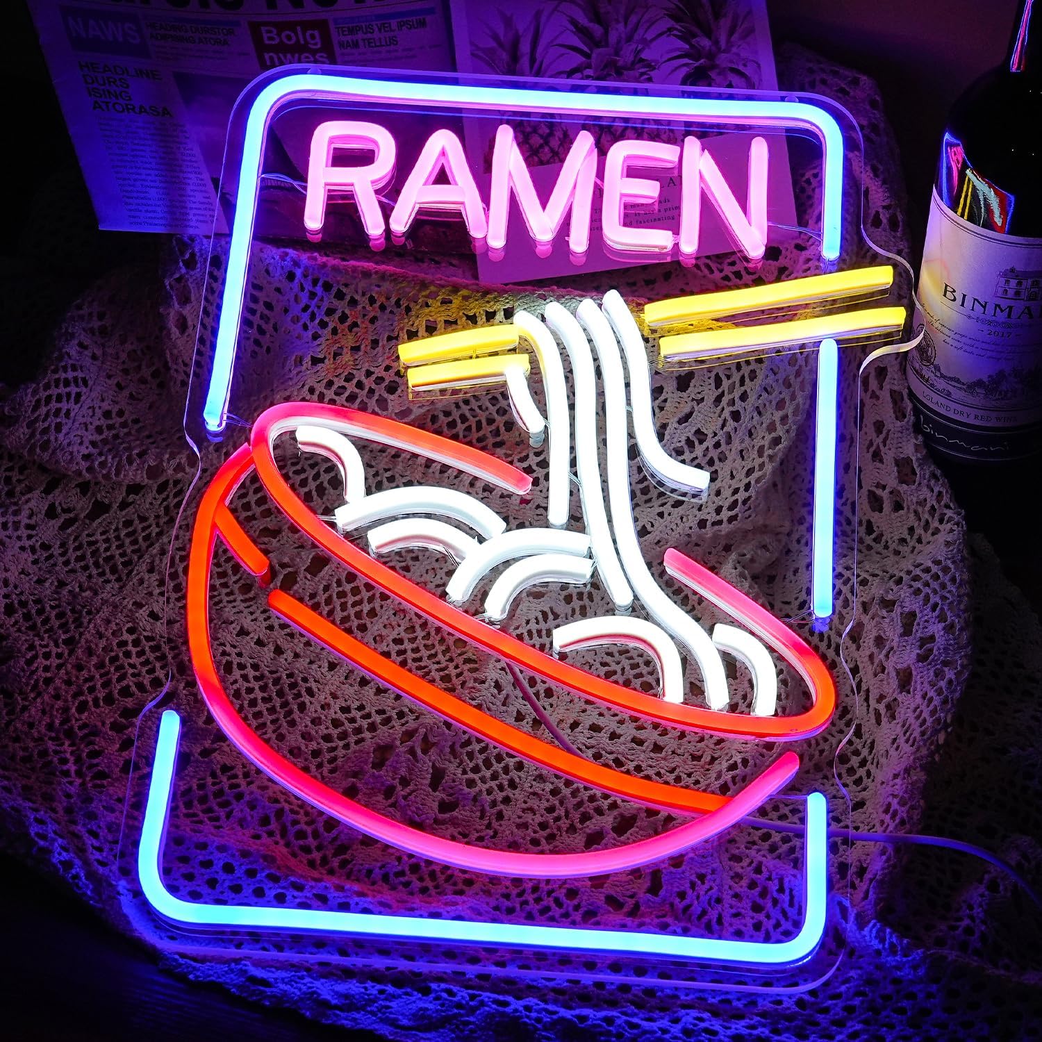 USB調光可能なラーメンボウルネオンサイン、麺と箸付き、日本 - Commercial Kitchen Japanese のレビューと価格