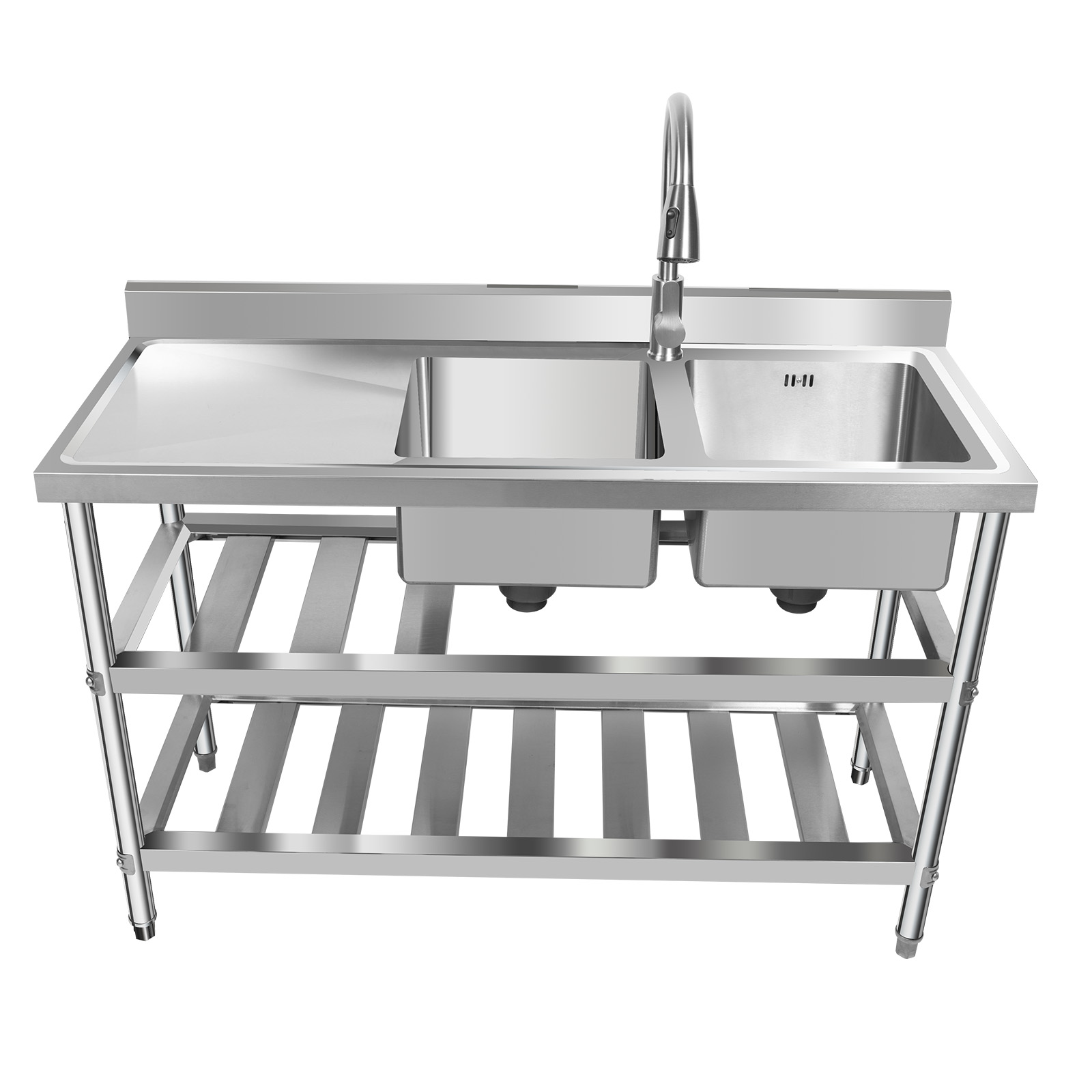 業務用レストランシンク、ステンレス製ダブルボウルキッチンシン - Commercial Kitchen Prep Table With Storage のレビューと価格
