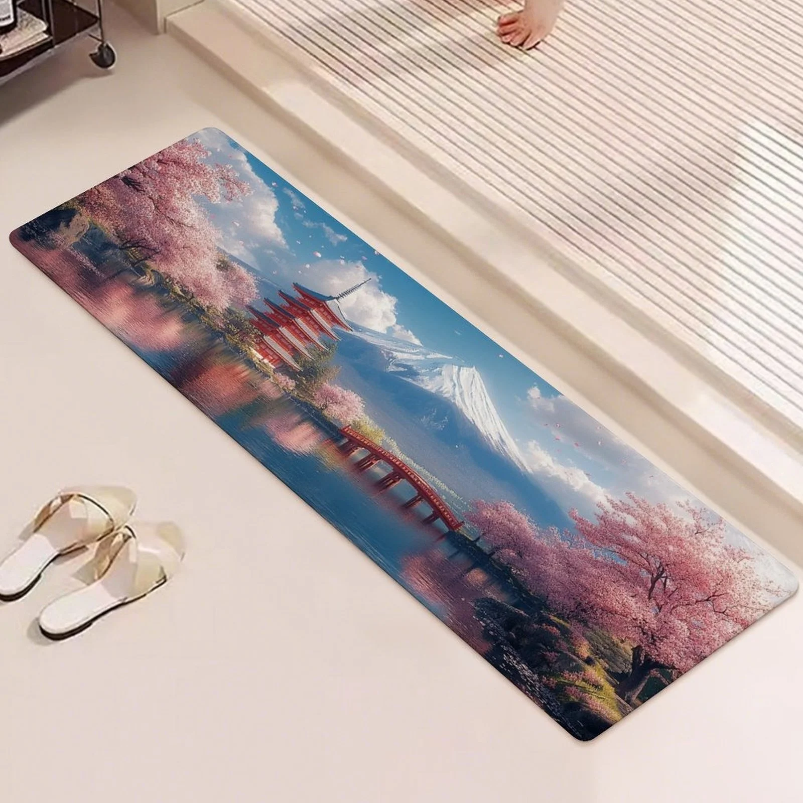 日本の桜と富士山のプリントキッチンランナーラグソフトフロアマ - Commercial Kitchen Japanese のレビューと価格