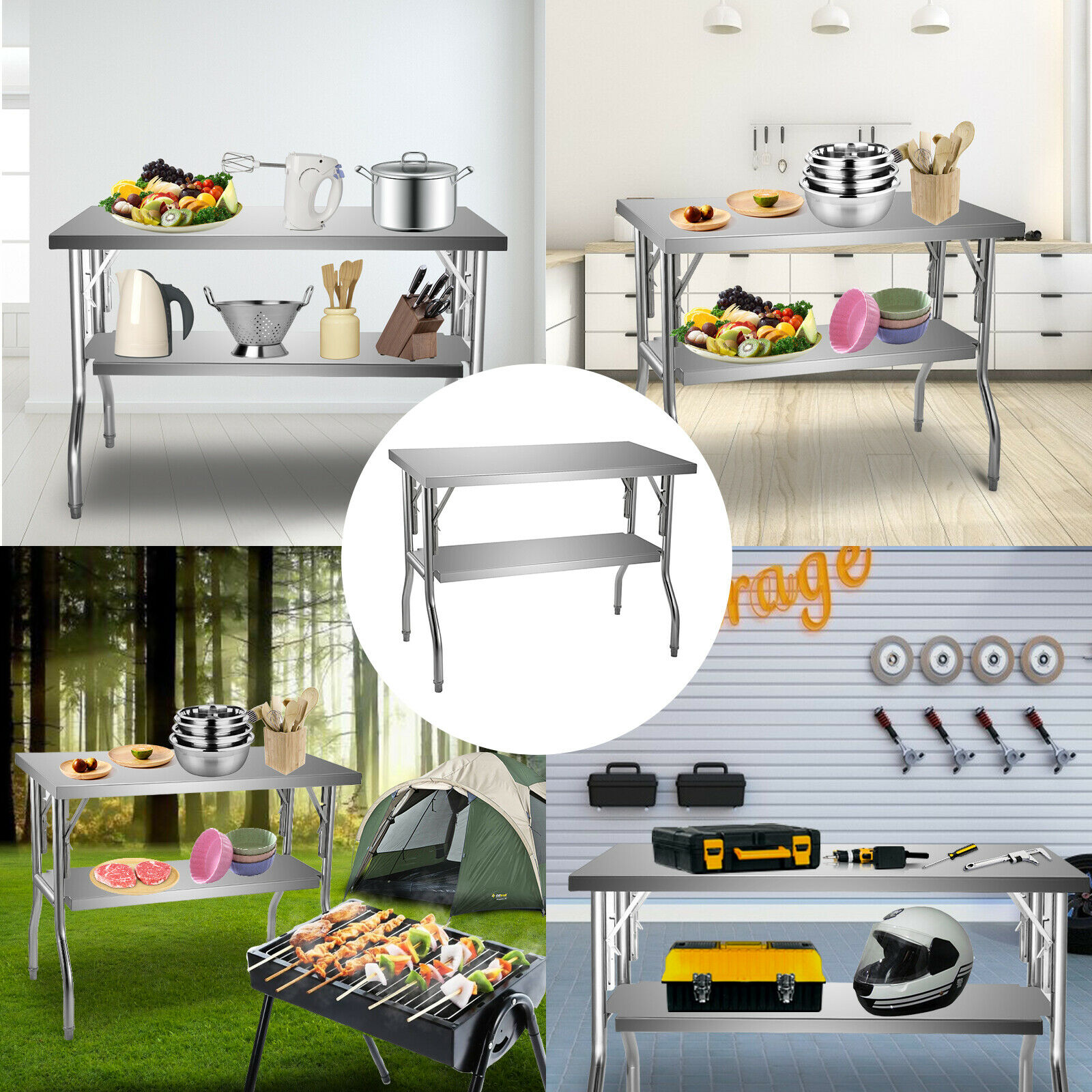 シングル/ダブル棚 プロ仕様 ステンレス製 オープンキッチン - Commercial Kitchen Prep Table With Storage のレビューと価格