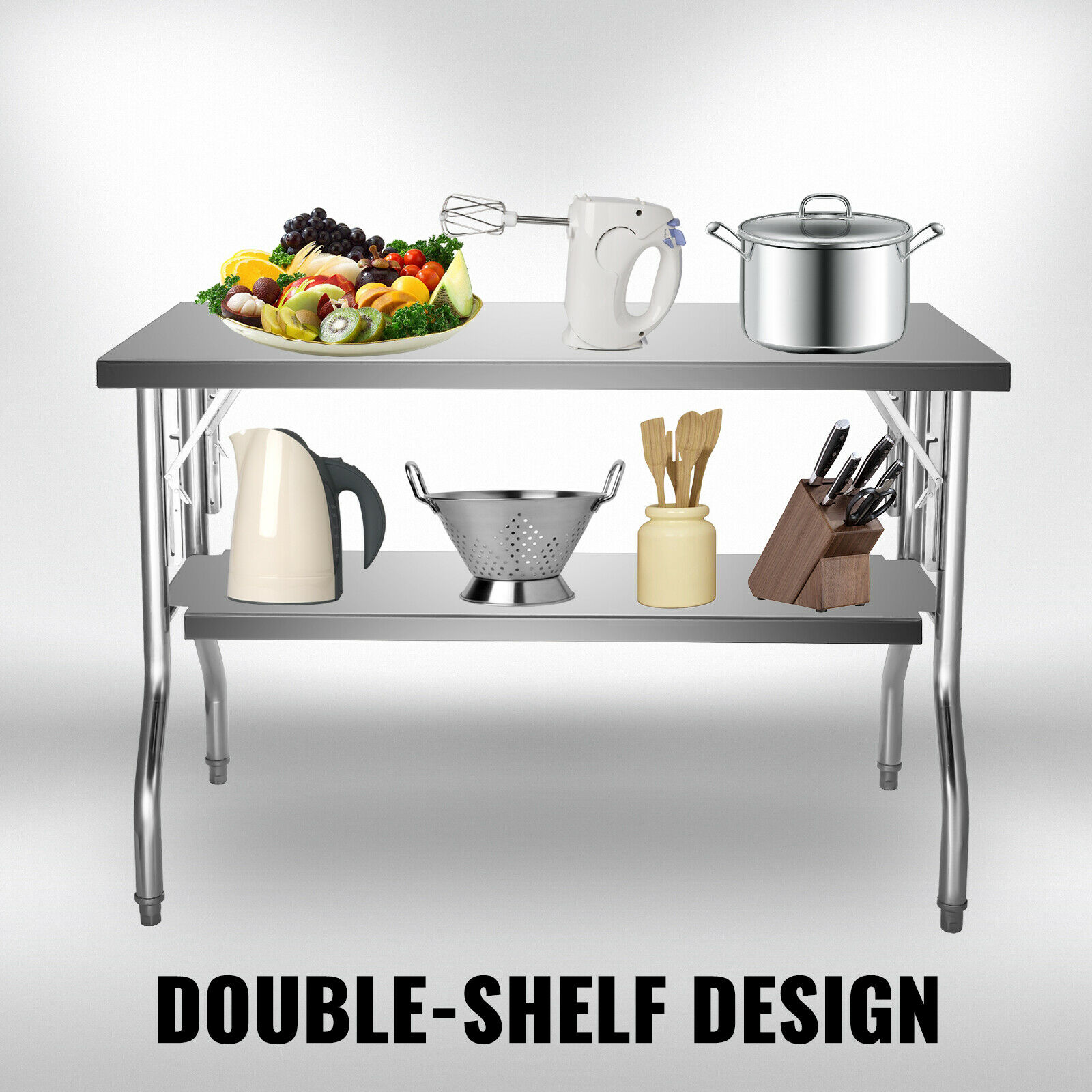 シングル/ダブル棚 プロ仕様 ステンレス製 オープンキッチン - Commercial Kitchen Prep Table With Storage のレビューと価格