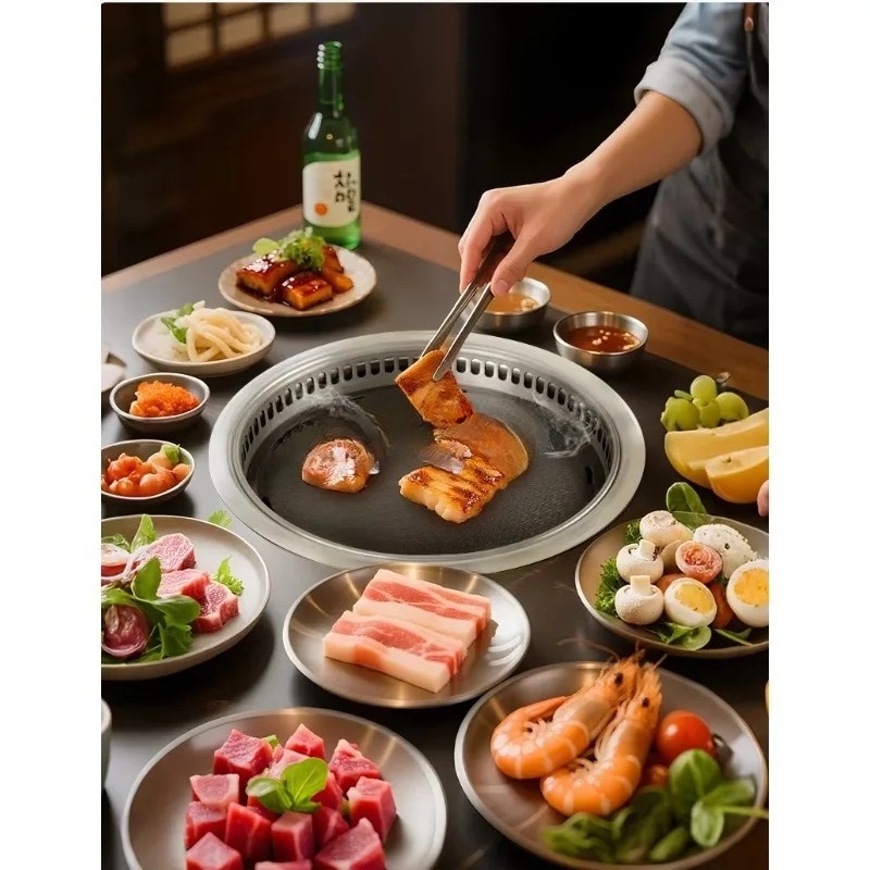 新型業務用1500W丸型電気BBQグリル、無煙、配管不要、急 - Commercial Kitchen Installation のレビューと価格