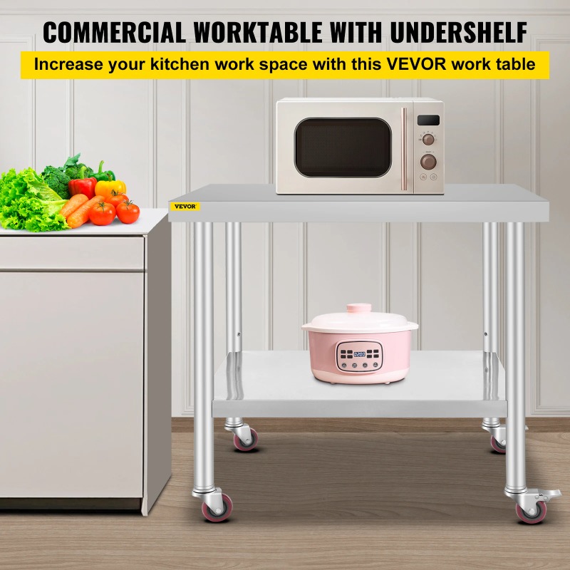 ステンレス製キッチン調理台、4つのキャスターホイール付き、バ - Commercial Kitchen Prep Table With Storage のレビューと価格