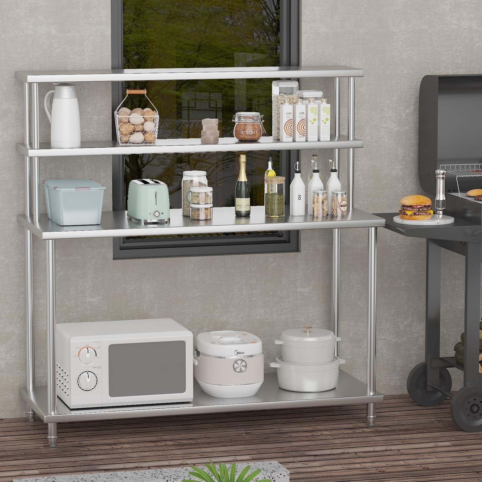 ステンレス製テーブル（上部棚付き）、60インチ x 24イン - Commercial Kitchen Prep Table With Storage のレビューと価格